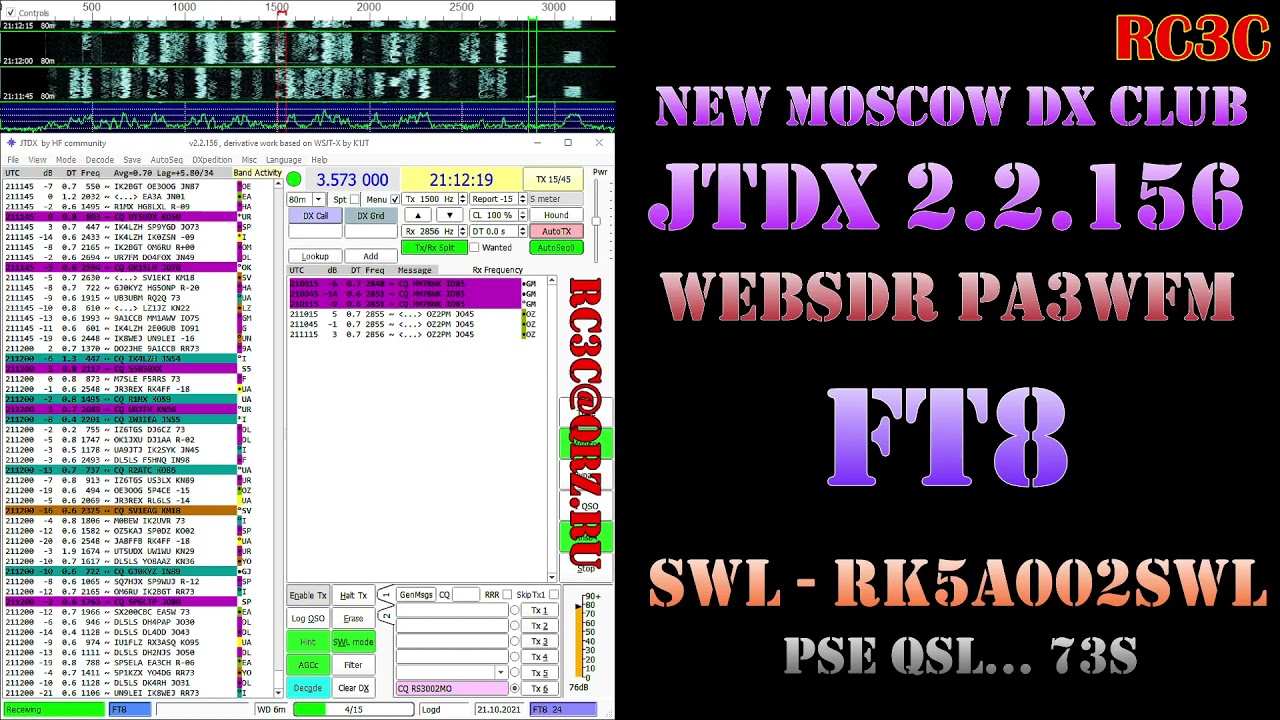 RK5A002SWL - SWLing FT8 on 80M (3.573 MHz) [1 HOUR]