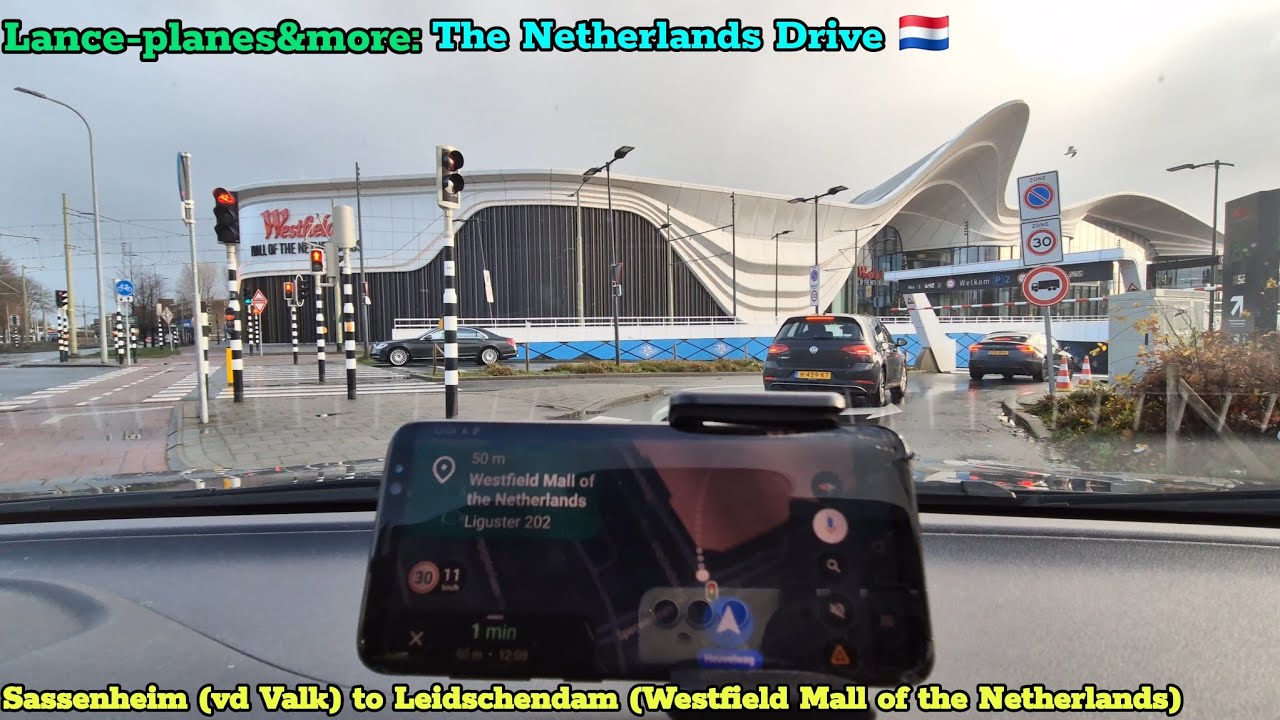 4K Driving: Sassenheim to Leidschendam + Westfield Mall of the Netherlands 🇳🇱. The Netherlands Drive