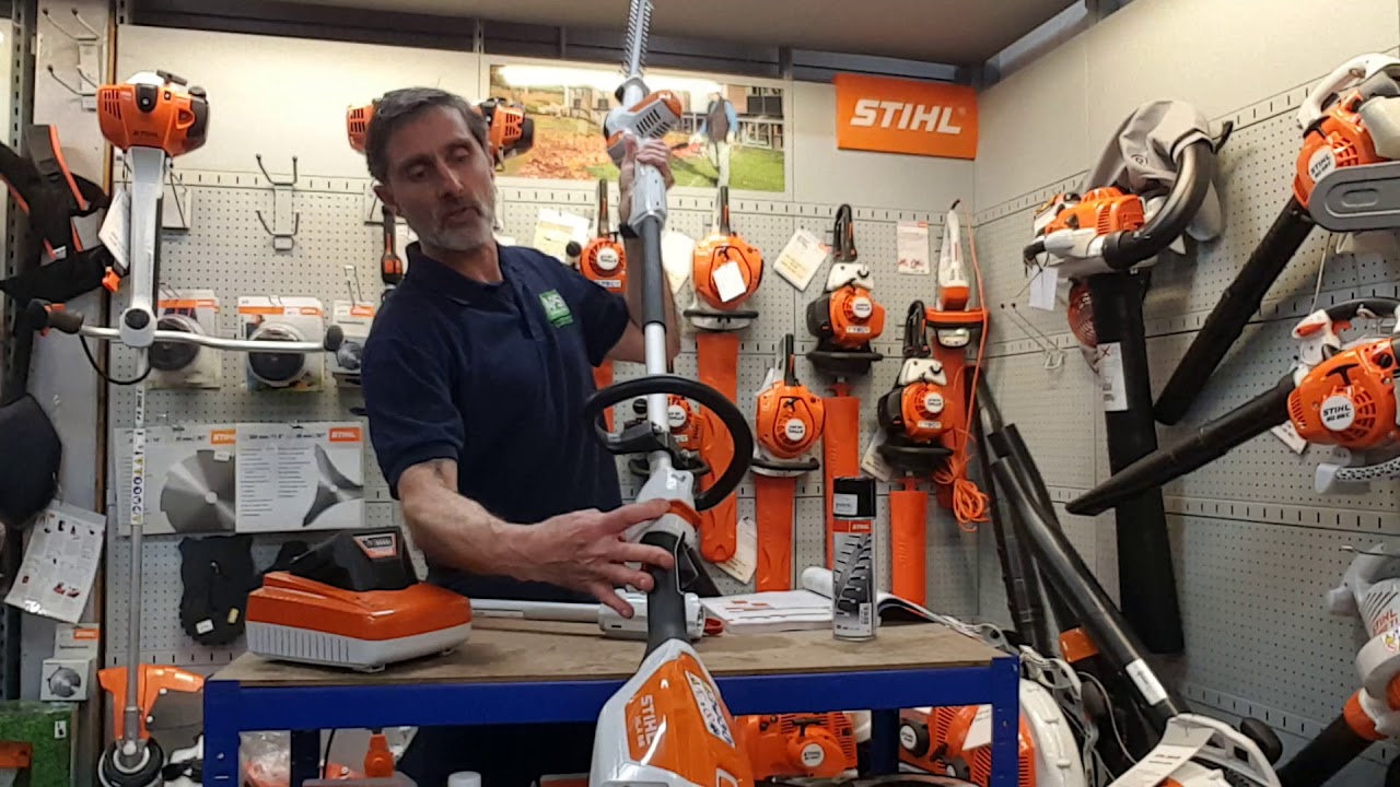 Whispering sound of a  Stihl HLA 56 battery Cordless Long reach Hedge trimmer