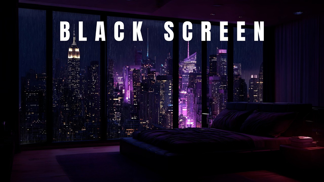 City Rain at Midnight ✦ Deep Sleep Music | Black Screen for Total Relaxation