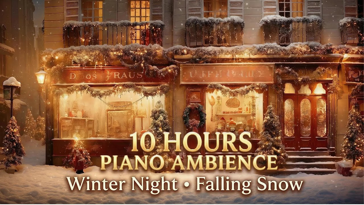 10 Hours Slow Piano 🎹❄️ Cozy Winter Night Ambience | Snowfall, Relaxing Piano Music (4K)
