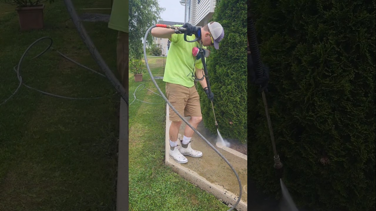 Dirty sidewalk gets a make over #diy #powerwashingservices #professionalcleaners #satisfying