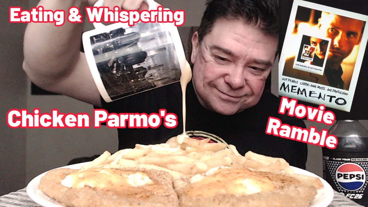 ASMR - Eating & Whispering | Chicken Parmo's | Memento Movie Ramble