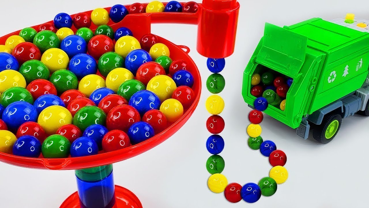 Marble Run Race ☆ HABA Slope & Retro Makita Truck, Excavator, Garbage Truck, Dump Truck, Ambulances