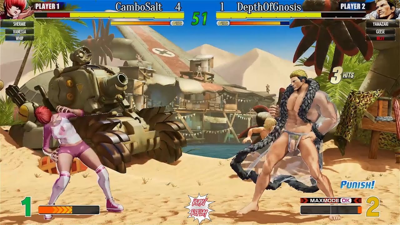 KOF XV - CamboSalt (Shermie/Vanessa/Whip) vs DepthOfGnosis (Billy/Geese/Yamazaki) - Steam Edition