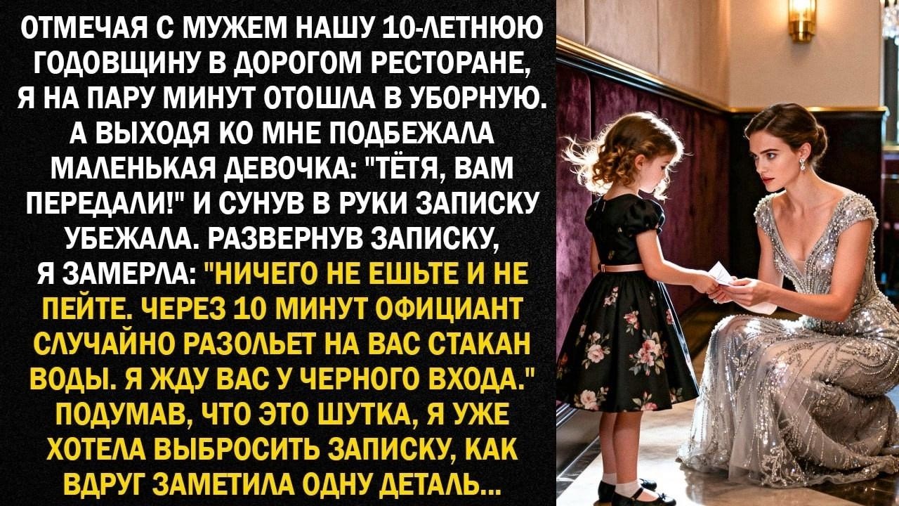 Отмечая с мужем нашу 10 летнюю годовщину в дорогом ресторане, я на пару минут отошла в уборную