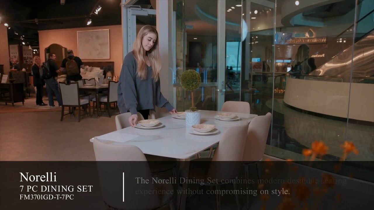 Norelli 7-Piece Dining Set | Modern Gold & White Ceramic Table