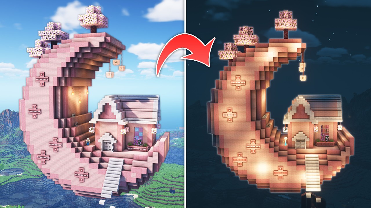 ⛏️ Minecraft :: Построй красивый дом в форме луны 🌸🌙
