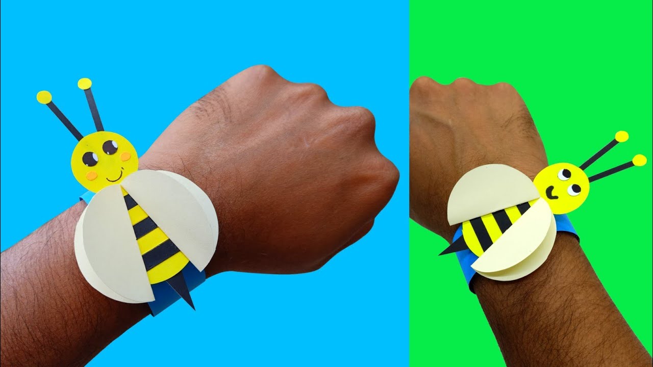 How To make Paper Bee | Bee Wrist Watch | Bee Bracelet | Paper Honey Bee | World Bee Day Craft