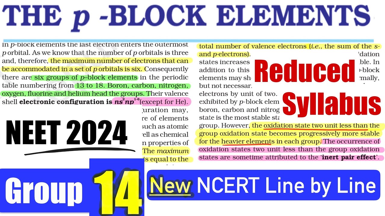 P-Block(Group-14) Reduced Syllabus NCERT Line By Line 