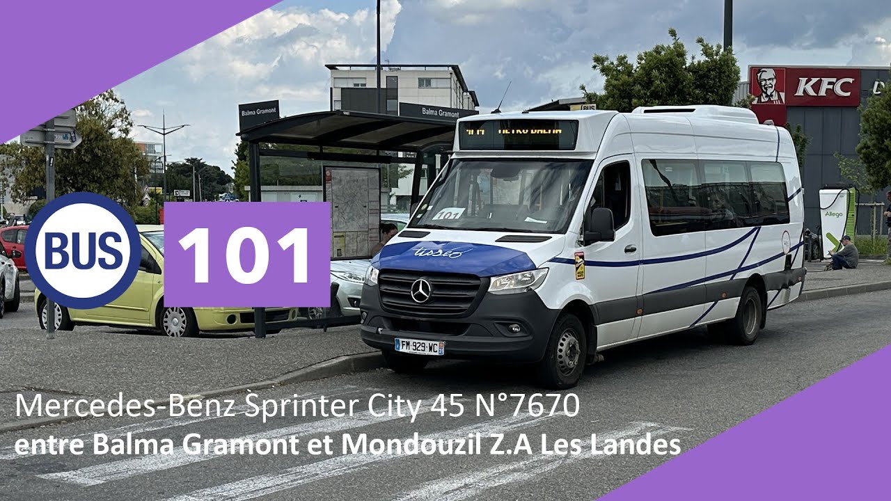 Tisséo - Ligne 101 Mercedes-Benz Sprinter City N°7670 entre Balma Gramont et Mondouzil ZA Les Landes