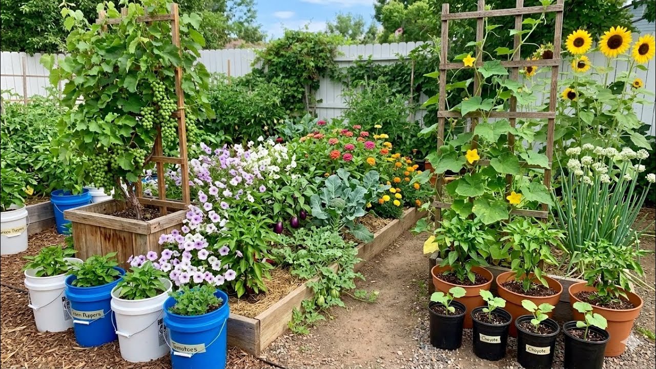 From Planting, Pruning to Harvest! Peppers, Broccoli & Tomatoes;  Garden Trellis Build