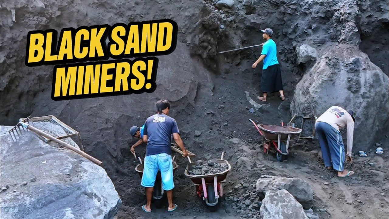 Inside a Traditional Black Sand Mine | Extreme Hard Work of Local Miners