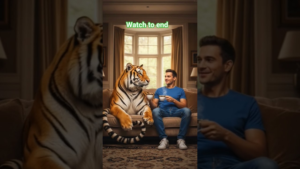 Tiger and man drink coffee ☕☕