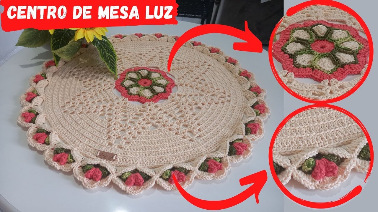 Centro de mesa LUZ / lindo fácil econômico/ redondo em crochê