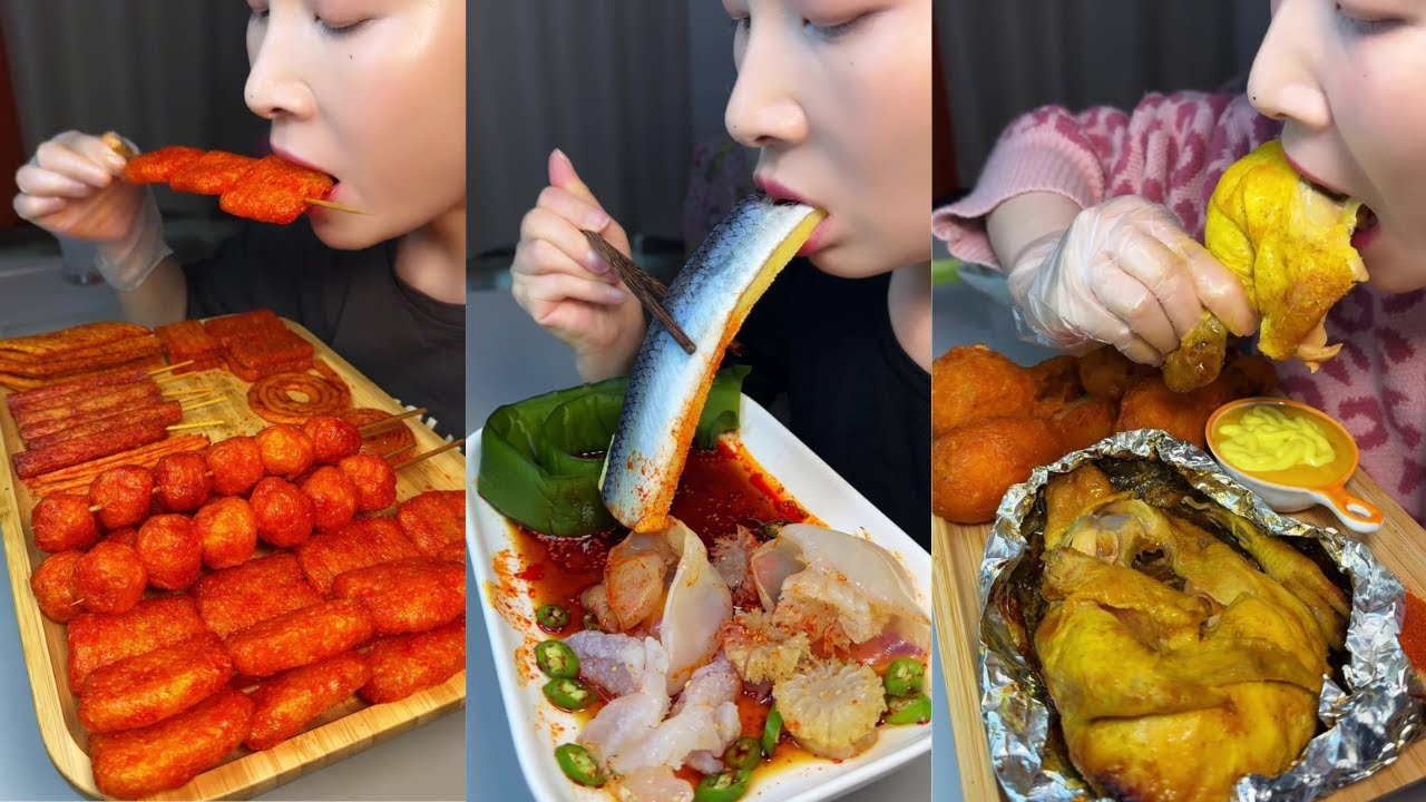Latiao, Sashimi, Jellyfish & Clay Chicken Mukbang ASMR | 라탸오, 사시미, 해파리 & 옹기구이 | 辣条, 刺身, 海蜇和窑鸡