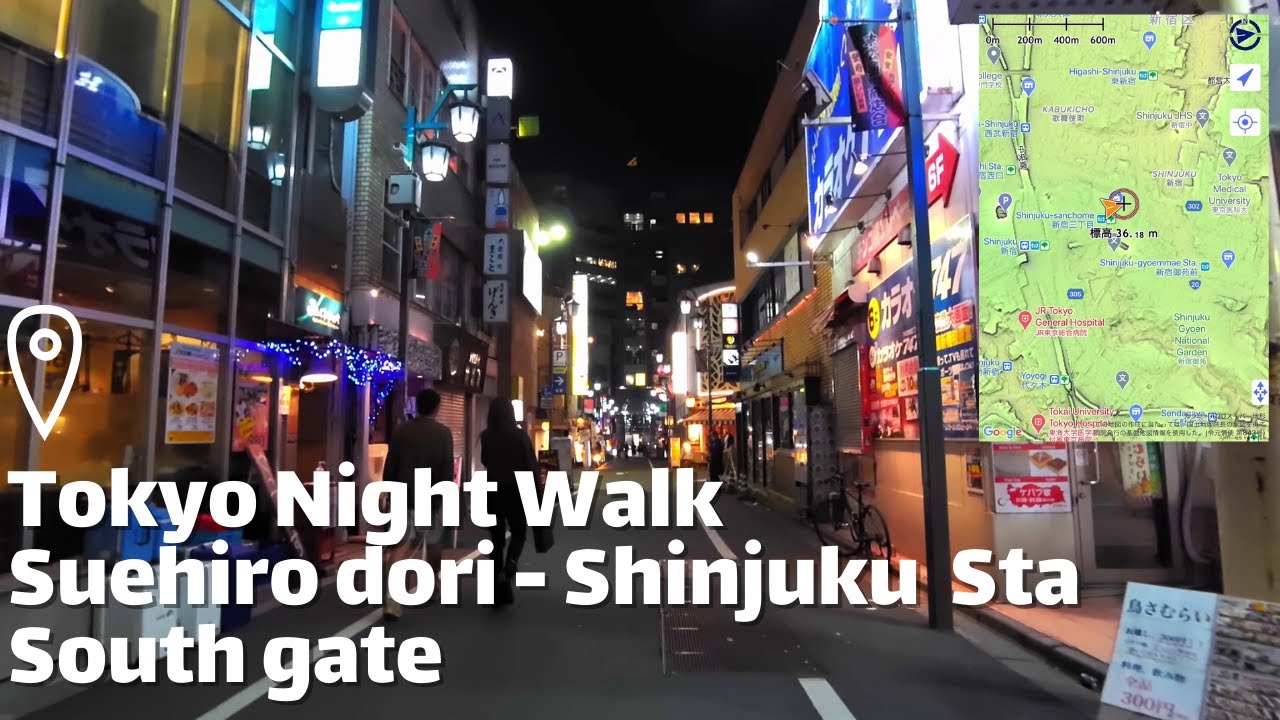 Tokyo Night Walk Suehiro dori, Shinjuku Sta South gate 末広通り, 新宿駅南口 binaural audio 2020 early autumn