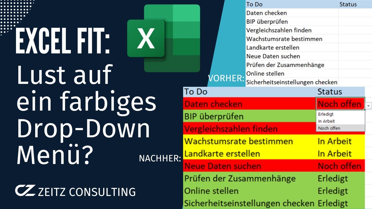 Wollt ihr in Excel ein farbiges Drop-Down Men&uuml; erstellen? 🟩🟨🟥