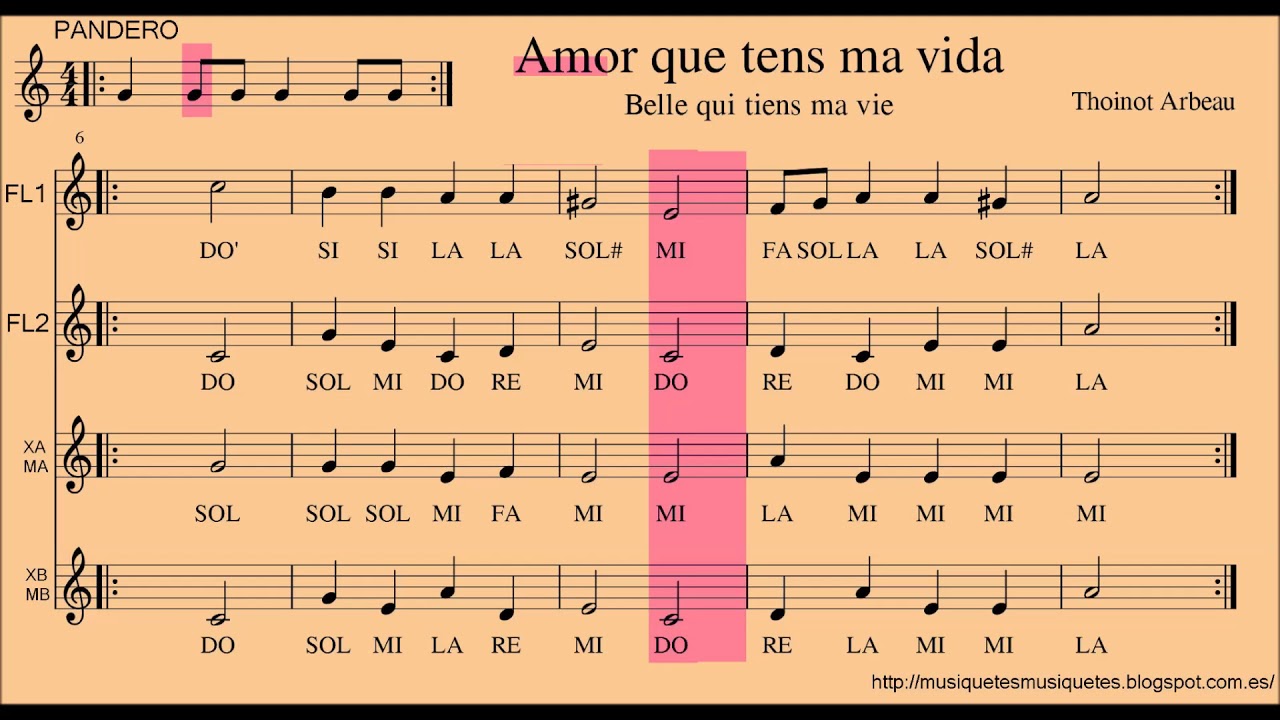 Belle qui tiens ma vie. 4 flutes + playalong (C instruments)