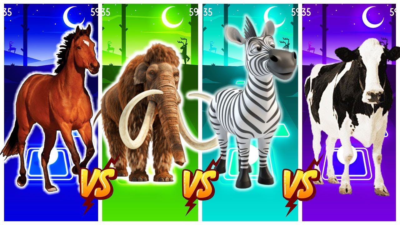 TILES HOP - FUNNY HORSE 🆚 FUNNY MAMONTH 🆚 FUNNY ZEBRA 🆚 FUNNY СOW 🎯 in Tiles Hop EDM Rush🎶
