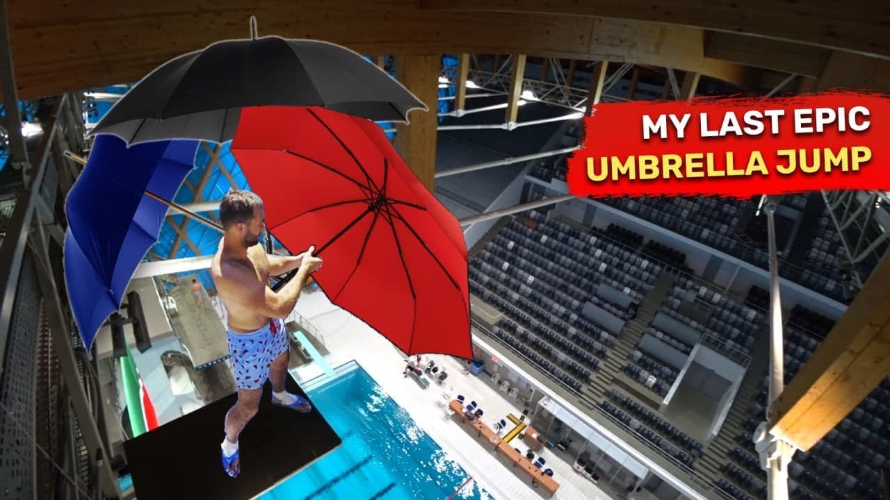 Triple UMBRELLA jump #2 off 66ft | The most detailed diving experiment in swimming pool