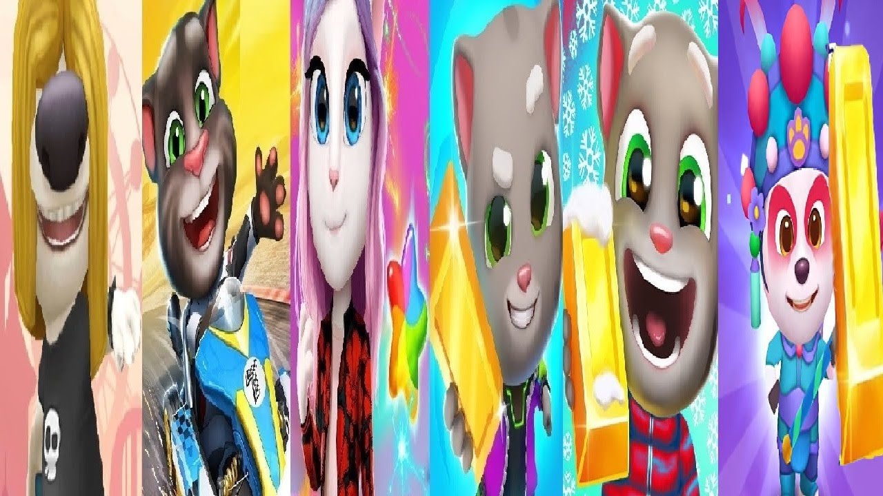 TALKING TOM GOLD RUN 1VS 2 VS Talking Tom Karting Running Pet ANGELA COLOR SPLASH TOM bubble shooter