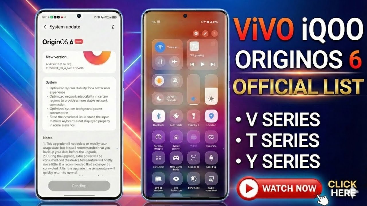Vivo OriginOS 6 Update - Device List | Android 16 for T4x,T3x,T3,T3 Pro/Ultra,V30,V40,V50,V60,X200Fe