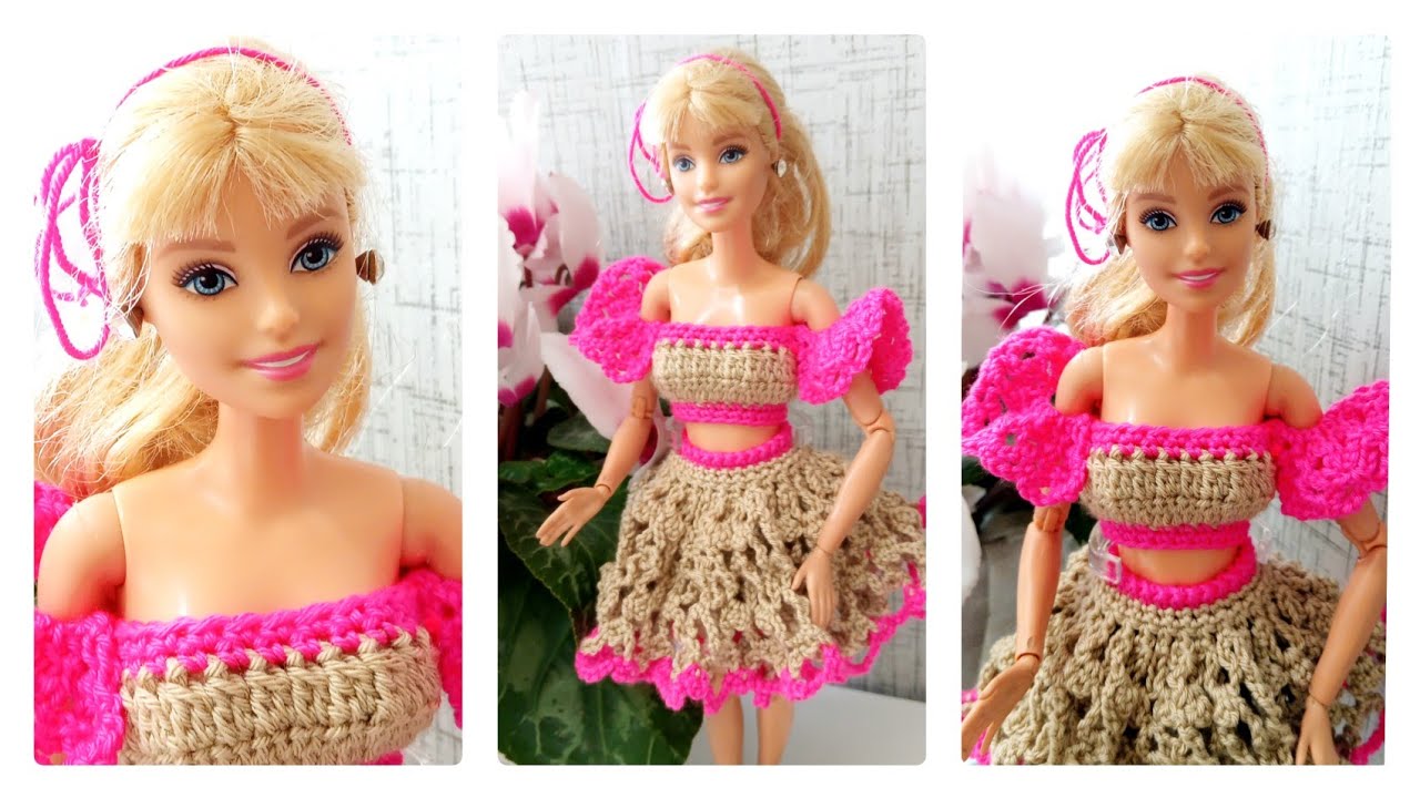 BARBİE BEBEK ELBİSE ; TIĞ İLE MİNİ BLUZ VE KLOŞ ETEK YAPIMI