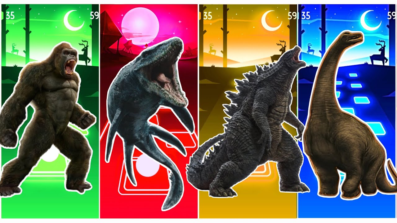 King Kong 🆚 Shark  🆚 Godzilla  🆚 Dinosaur || Coffin Dance Song Tiles Hop Edm Rush