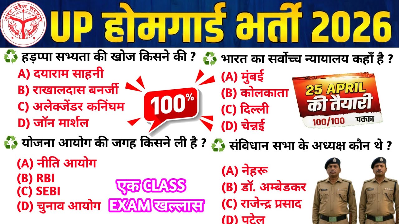 UP Home Guard भर्ती 2025 | UP GK Top 100 Questions | UP Gk Previous Year Questions Paper | Day's 27