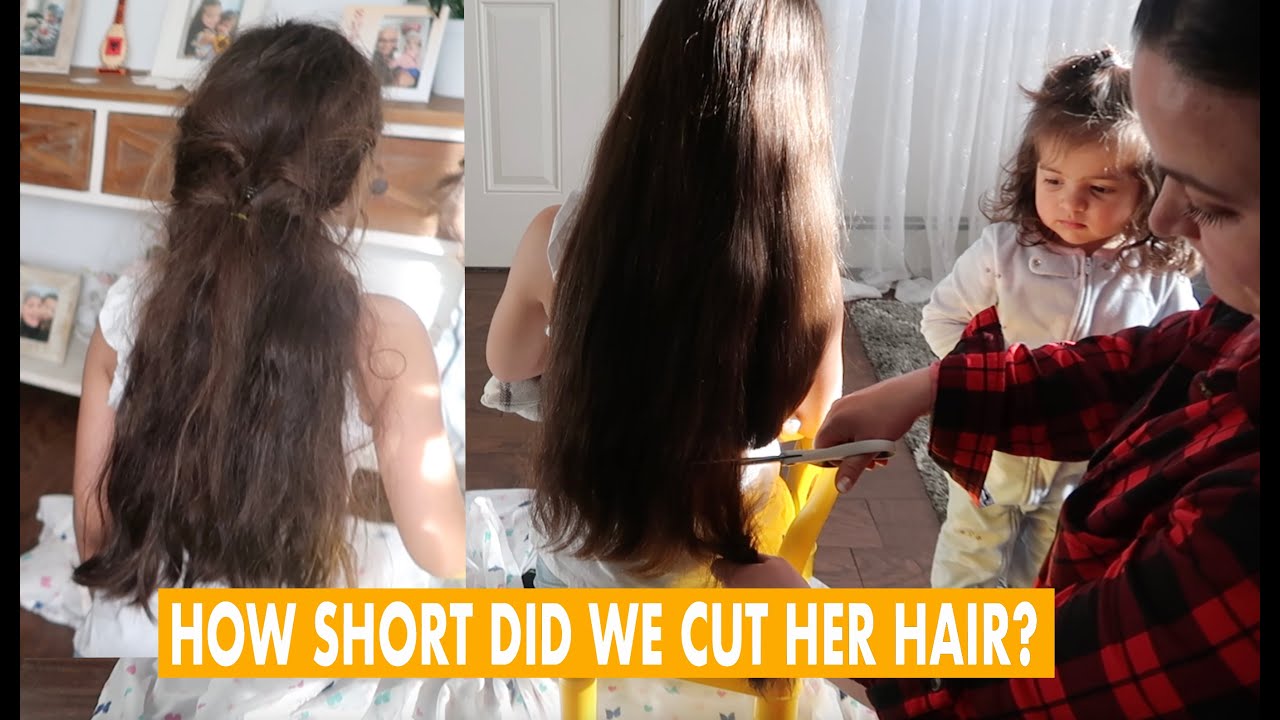 At home haircut number three. How short did we cut her hair? does she like it?