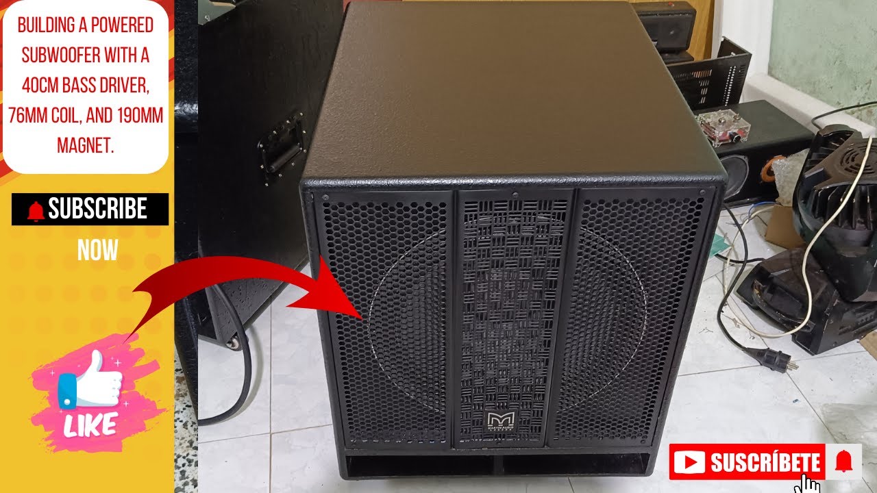 DIY subwoofer with 40cm bass driver and 76mm coil.