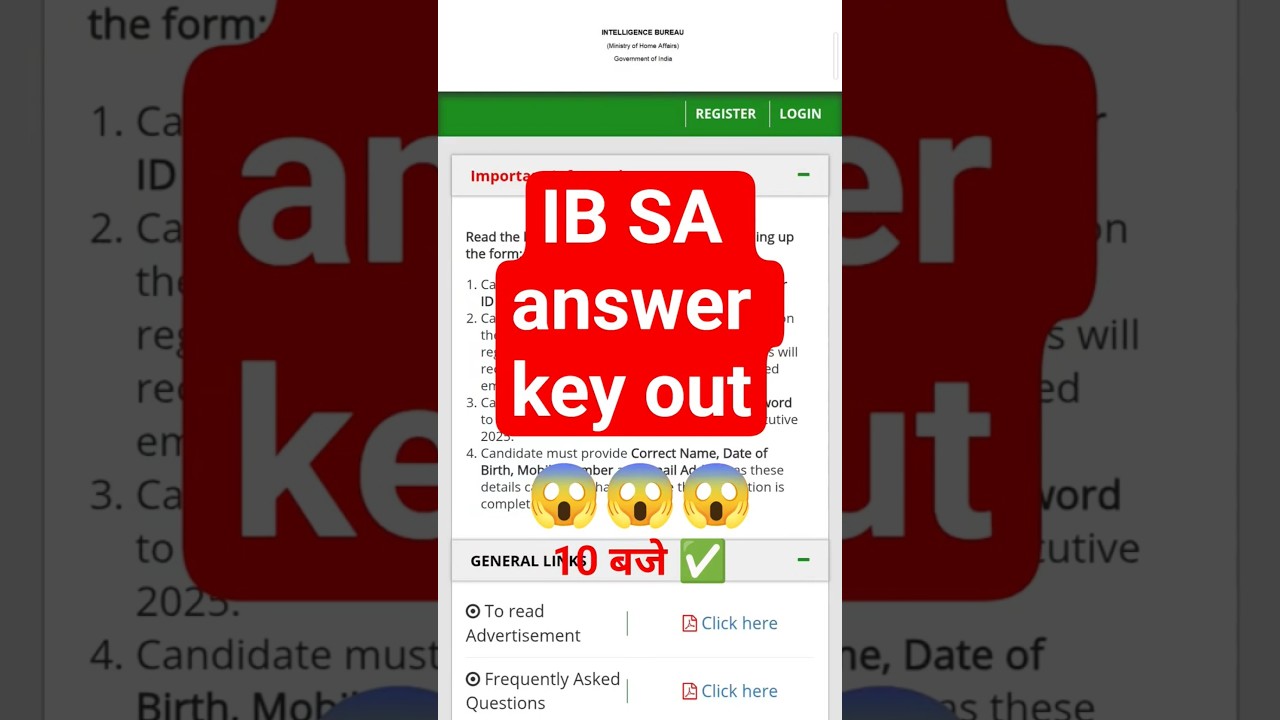 ib sa answer key 2025 | ib sa answer key | ib sa answer key kaise dekhe | ib sa answer key download