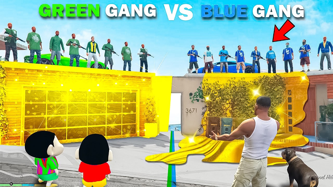 Shinchan Green Gang VS Franklin Blue Gang Collecting Mini Gold Supercars in GTA 5 in Telugu