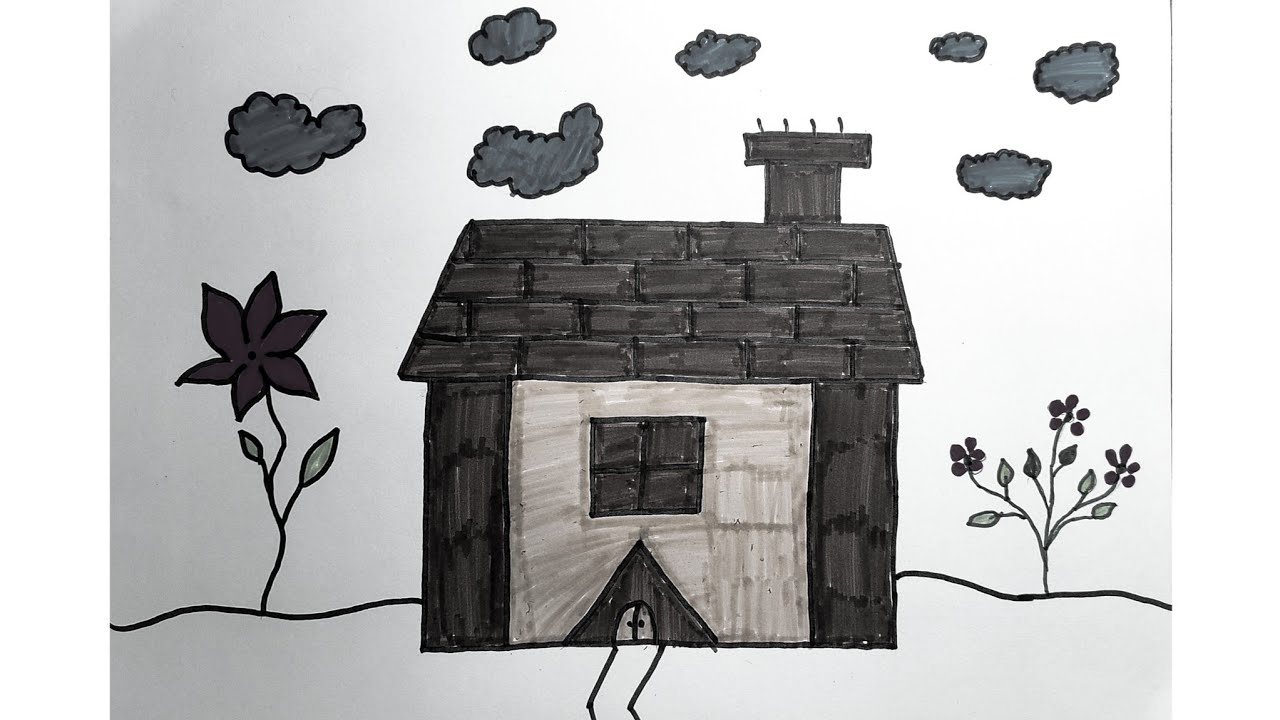 One house with flowers drawing video 