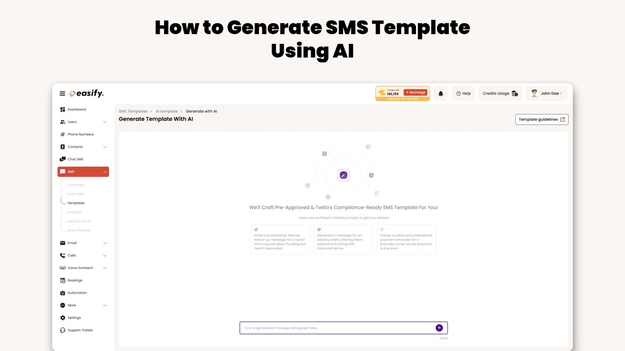 How to Generate SMS Templates Using AI | Easify Marketing | Tutorial
