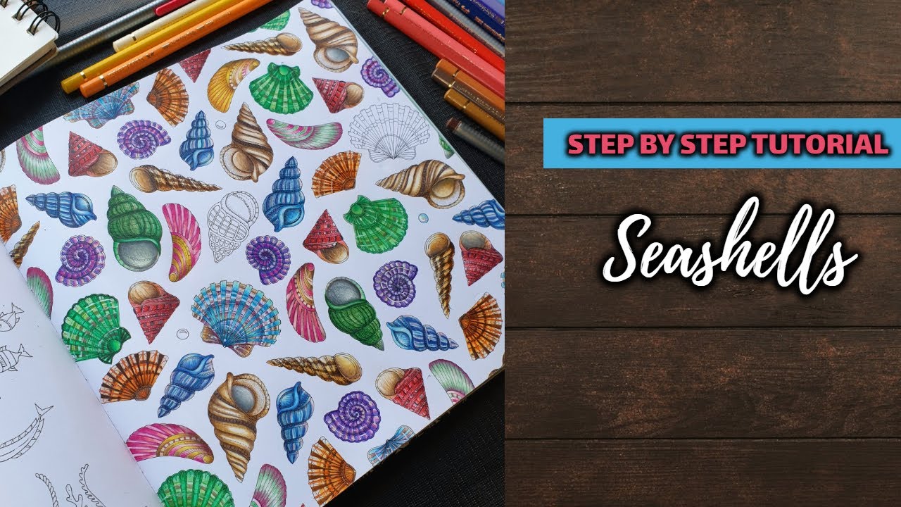 colour beautiful seashells in lost ocean colouring book 🐚🌊🎨 \ adult colouring tutorial