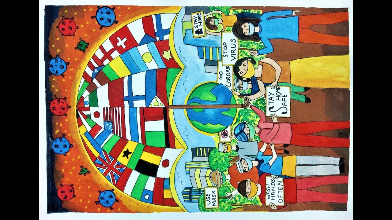 Unity in diversity to fight against Coronavirus Pandemic drawing | World unite against COVID 19