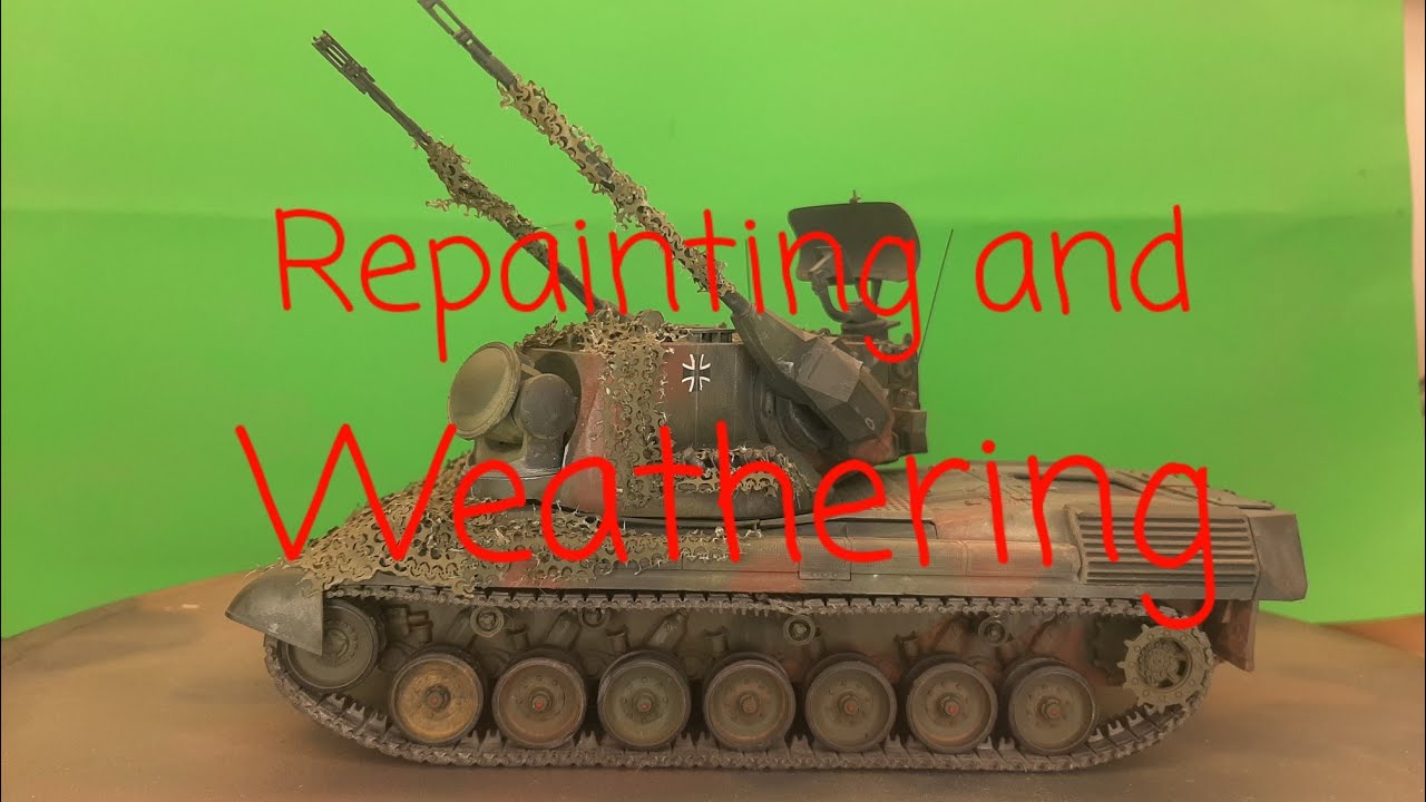 Old Tamiya 1/35 Gepard German Bundeswehr repaint, weathering, adding AFV netting (video #65)