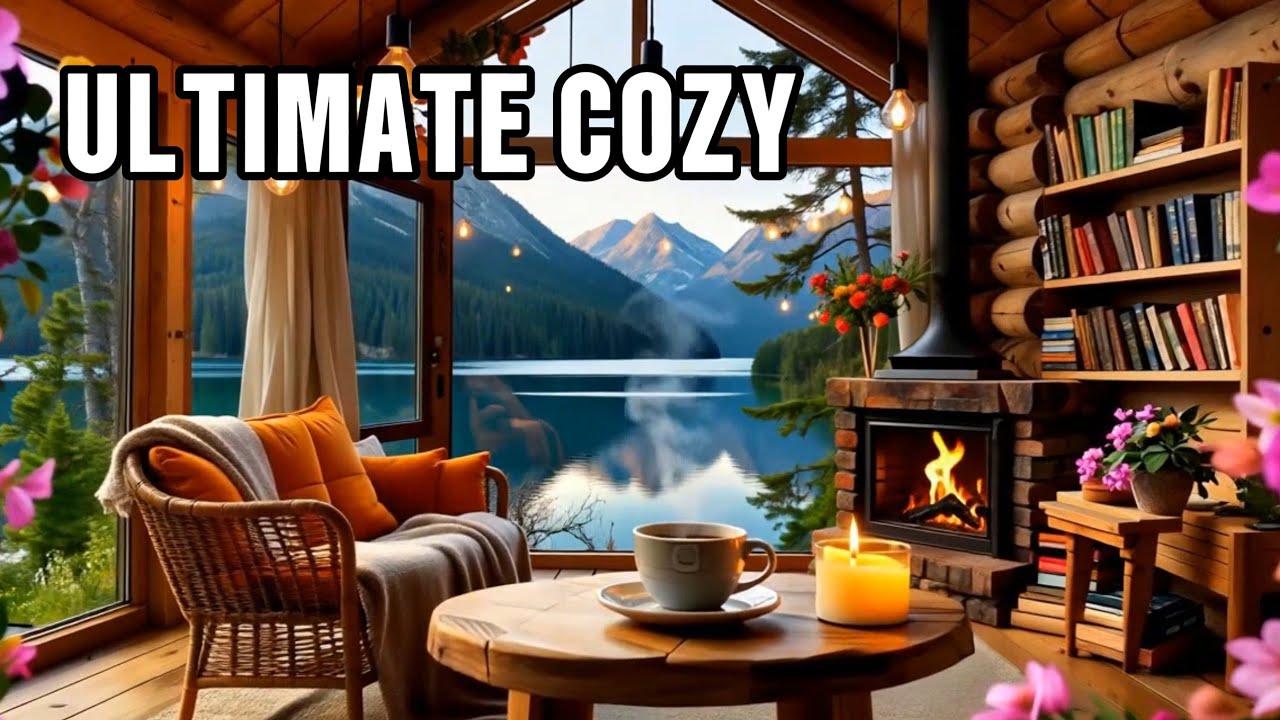 You’ll Want to Study Here ☕ Cozy Lakeside Coffee Shop Ambience (4K Fireplace)