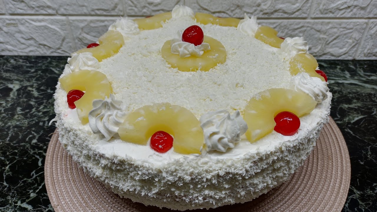 طريقة عمل تورتة (بكنبوت أناناس) كيك الاسبونش بدون فصل الصفار عن البياض تورتة فى البيت🍍🍍
