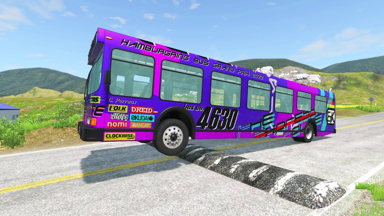 Long Bus, City Bus, School Bus vs Massive Speed Bumps - BeamNG.Drive