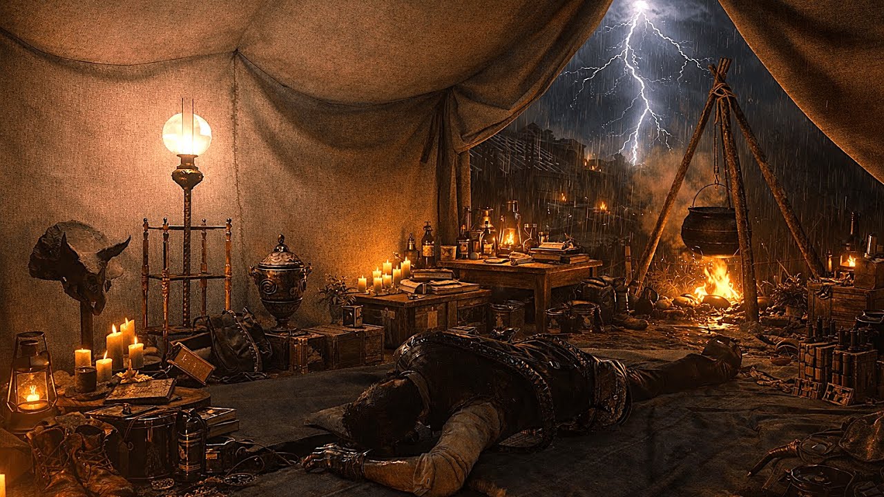 A Lonely, Cozy Thunderstorm Night in a Tent with John | RDR2 Rain ASMR
