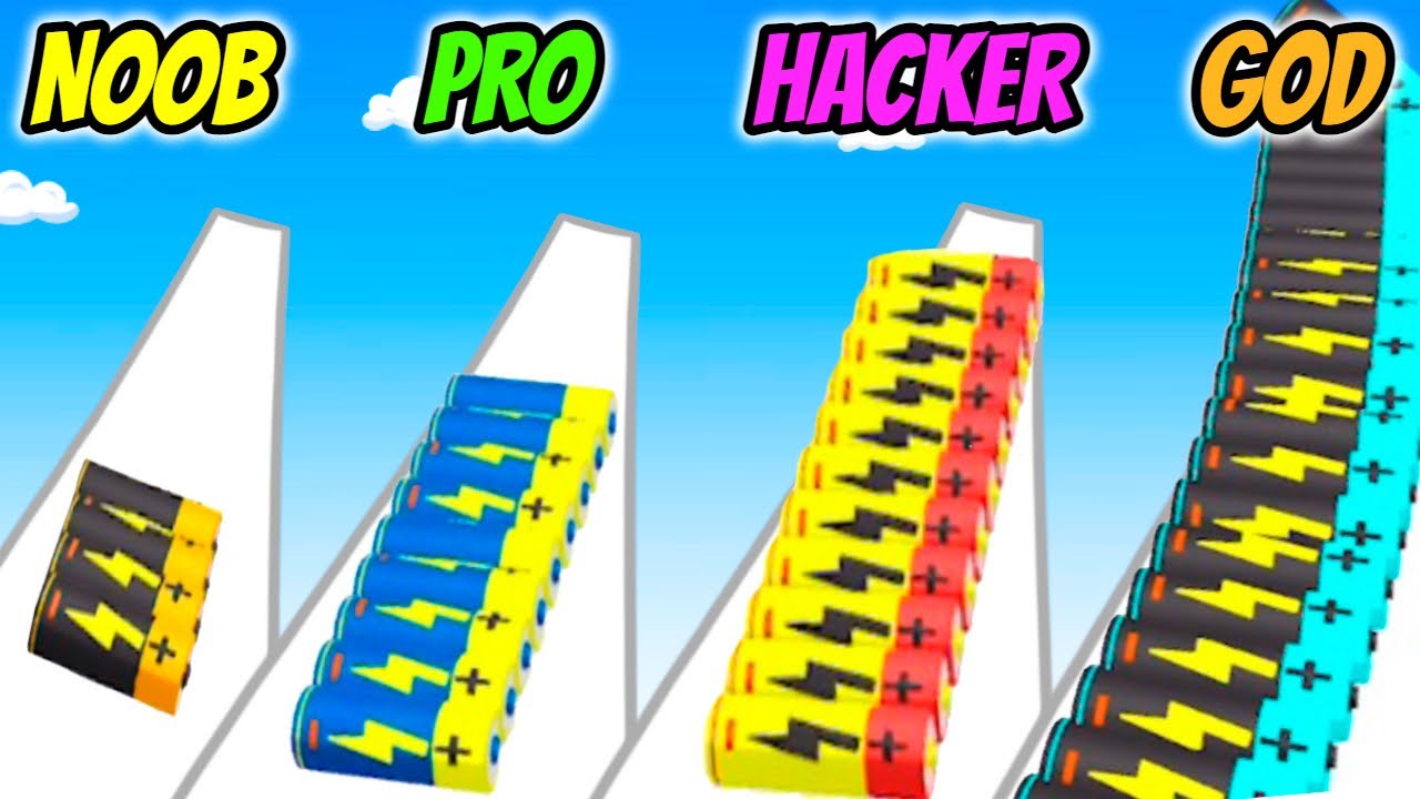 Battery Run 3D - NOOB vs PRO vs HACKER vs GOD