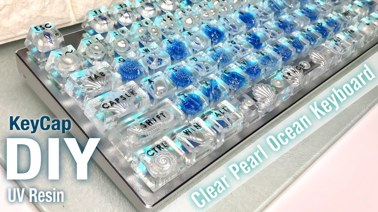 【UVレジン】オールクリアキーボード作っちゃいました！夏にぴったり涼しげパールオーシャンキーボード🐚