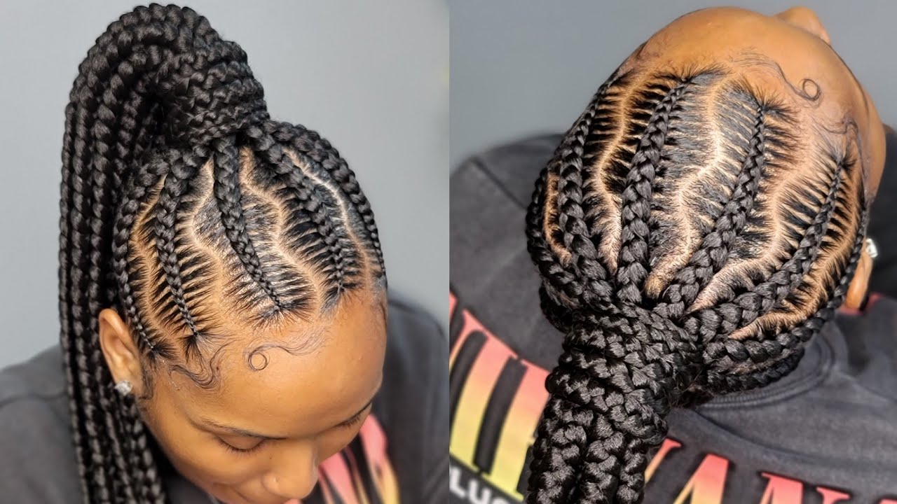 Stitched Ponytail | How to do stitch braids | Feedin braids ponytail 💫💕