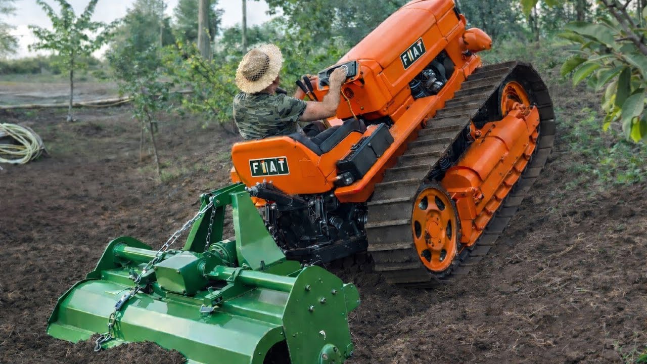  Attilio lannuzzi'Fiat crawler Tractor on Steep Orchard Slope | Rotary Mulcher Performance 💪🚜