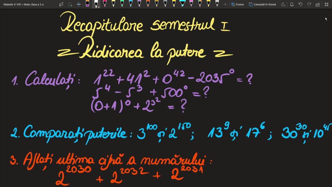 Ridicarea la putere recapitulare cls a 5 a Teorie Exercitii(Invata Matematica Usor-Meditatii Online)