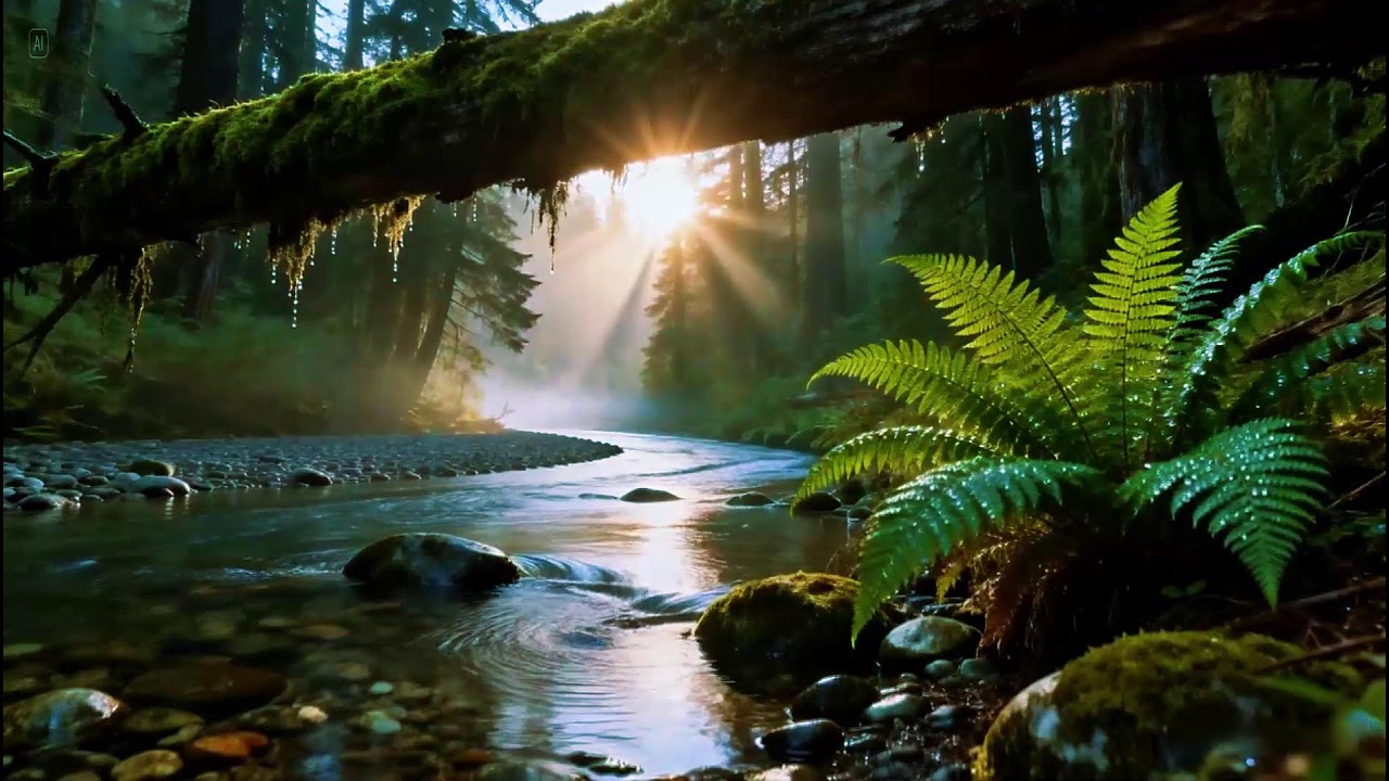 Calming Forest Ambience - River Flowing Birds Chirping in Hidden Forest Ambience for Rest, Medicine