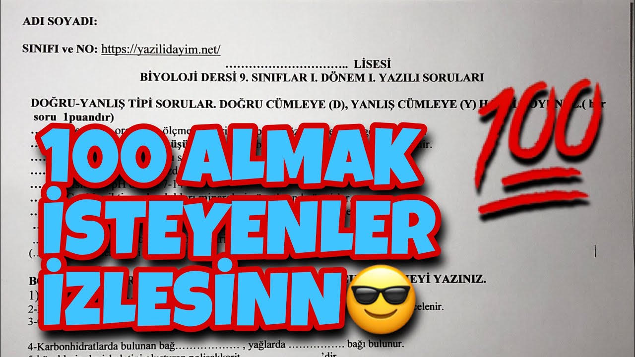 9.Sınıf Biyoloji 1.Dönem 1.Yazılı